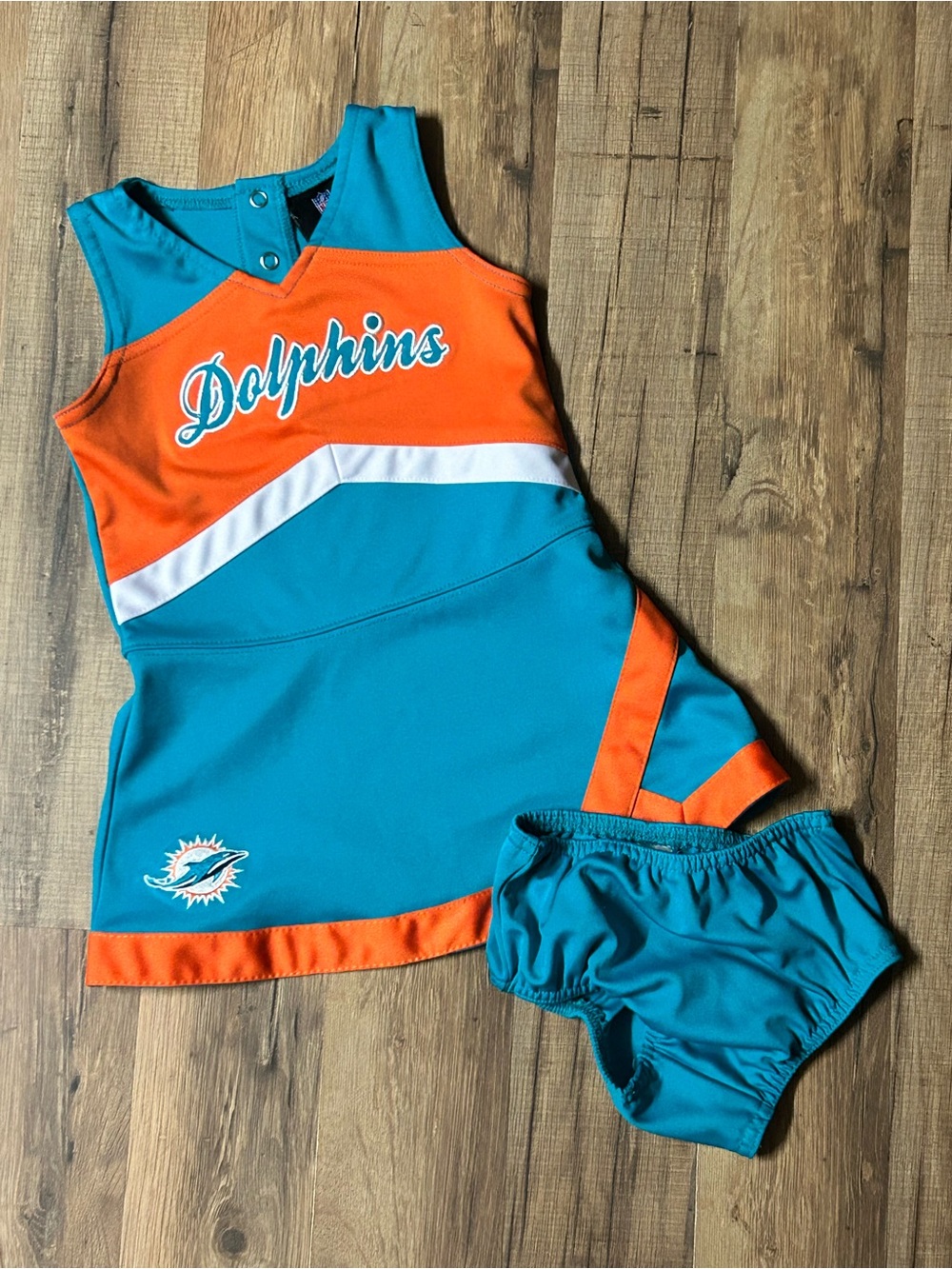 NFL Team Apparel Miami Dolphins Girls NFL Dress w/ Bloomers 24M cheerleading